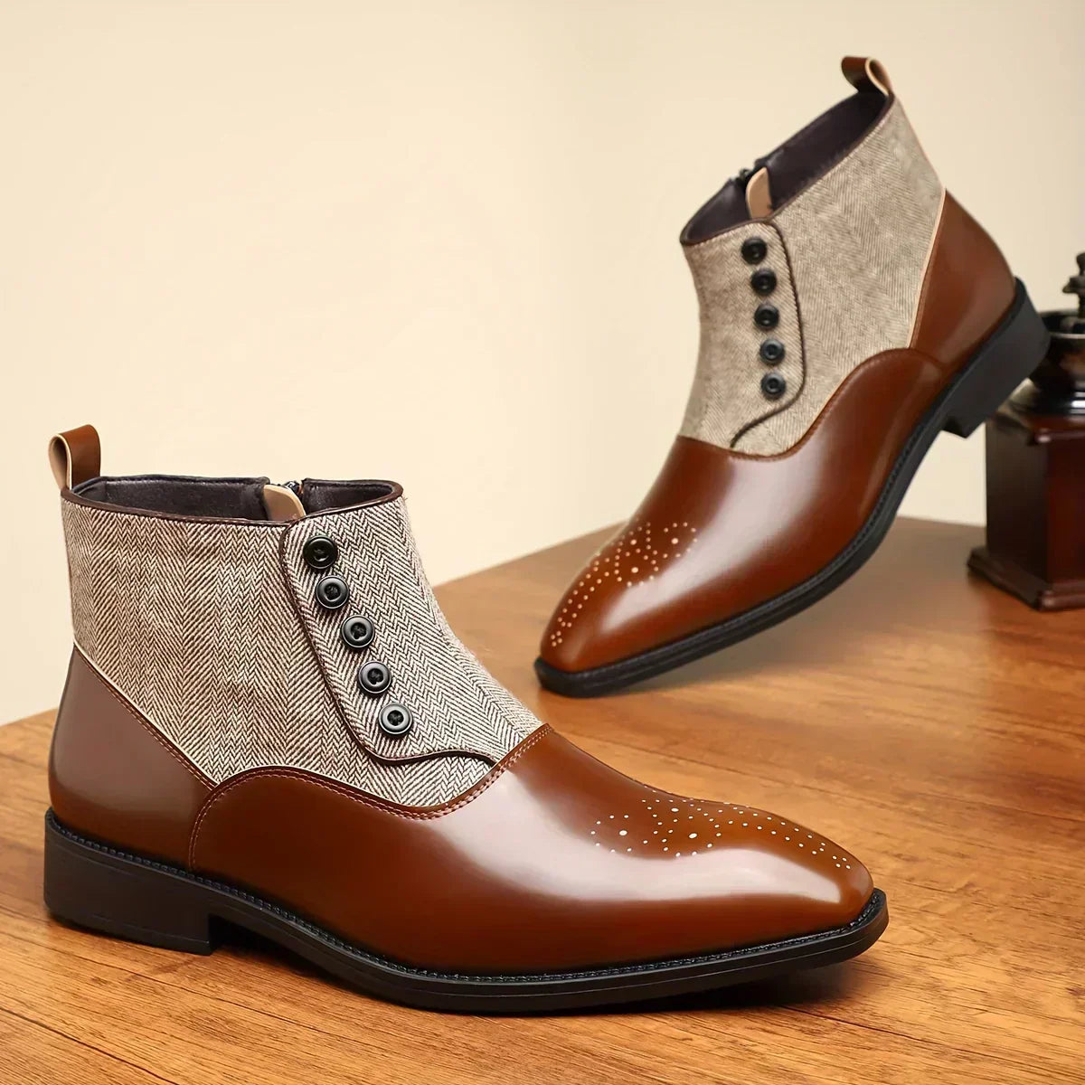 Graham™ | Elegant Two-Tone Button Boots