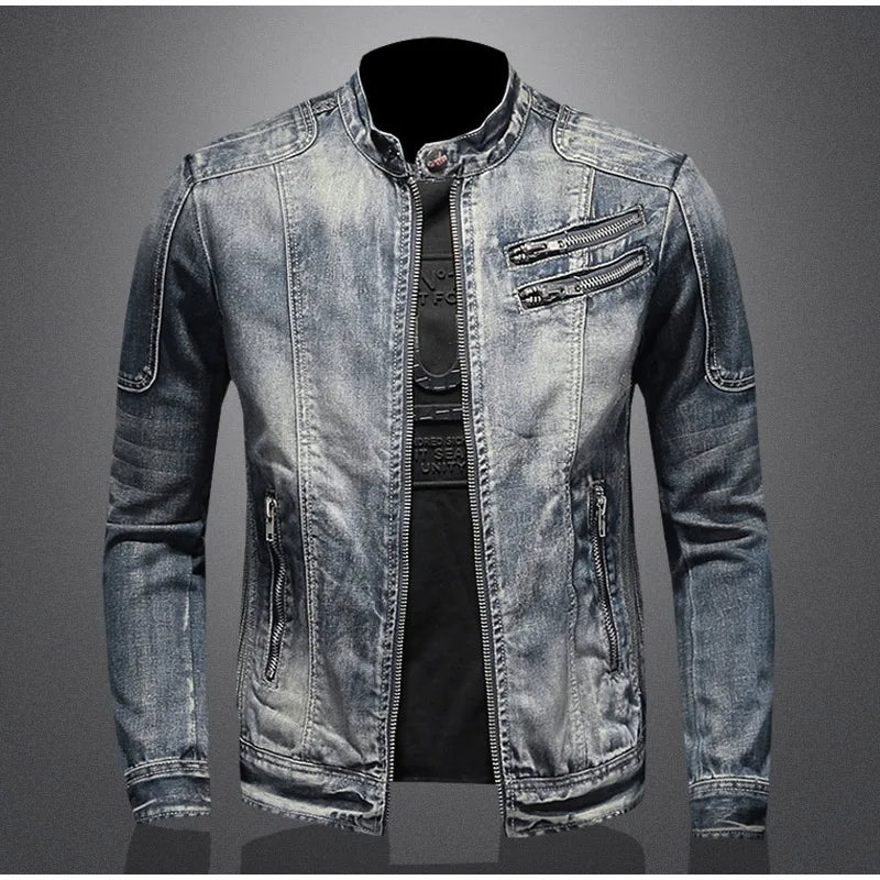 Rick™ | Vintage Washed Denim Biker Jacket