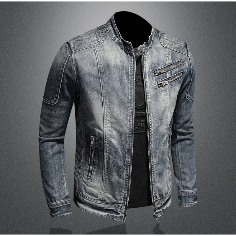 Rick™ | Vintage Washed Denim Biker Jacket