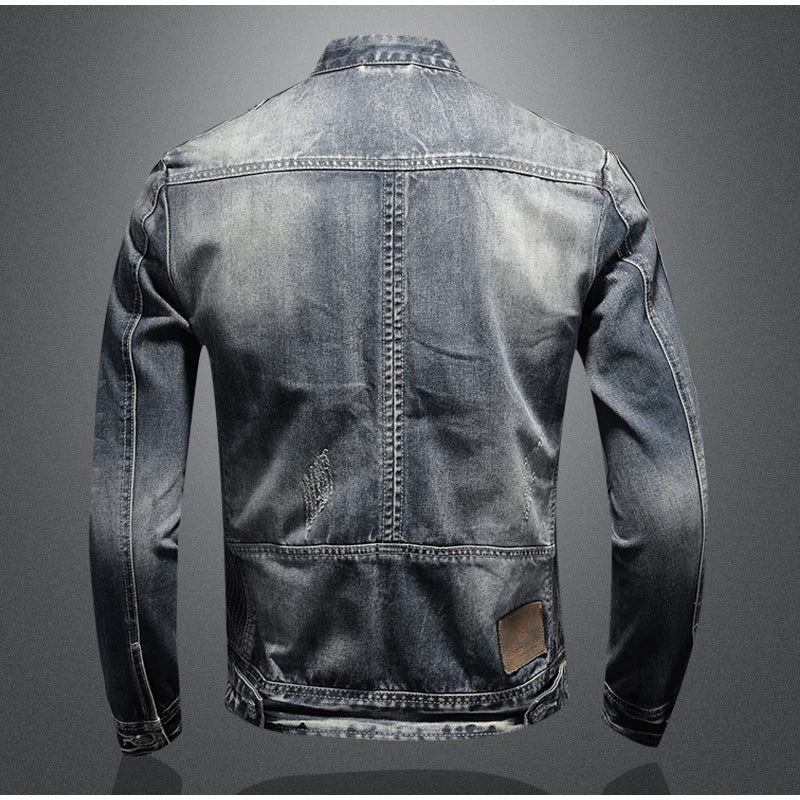 Rick™ | Vintage Washed Denim Biker Jacket