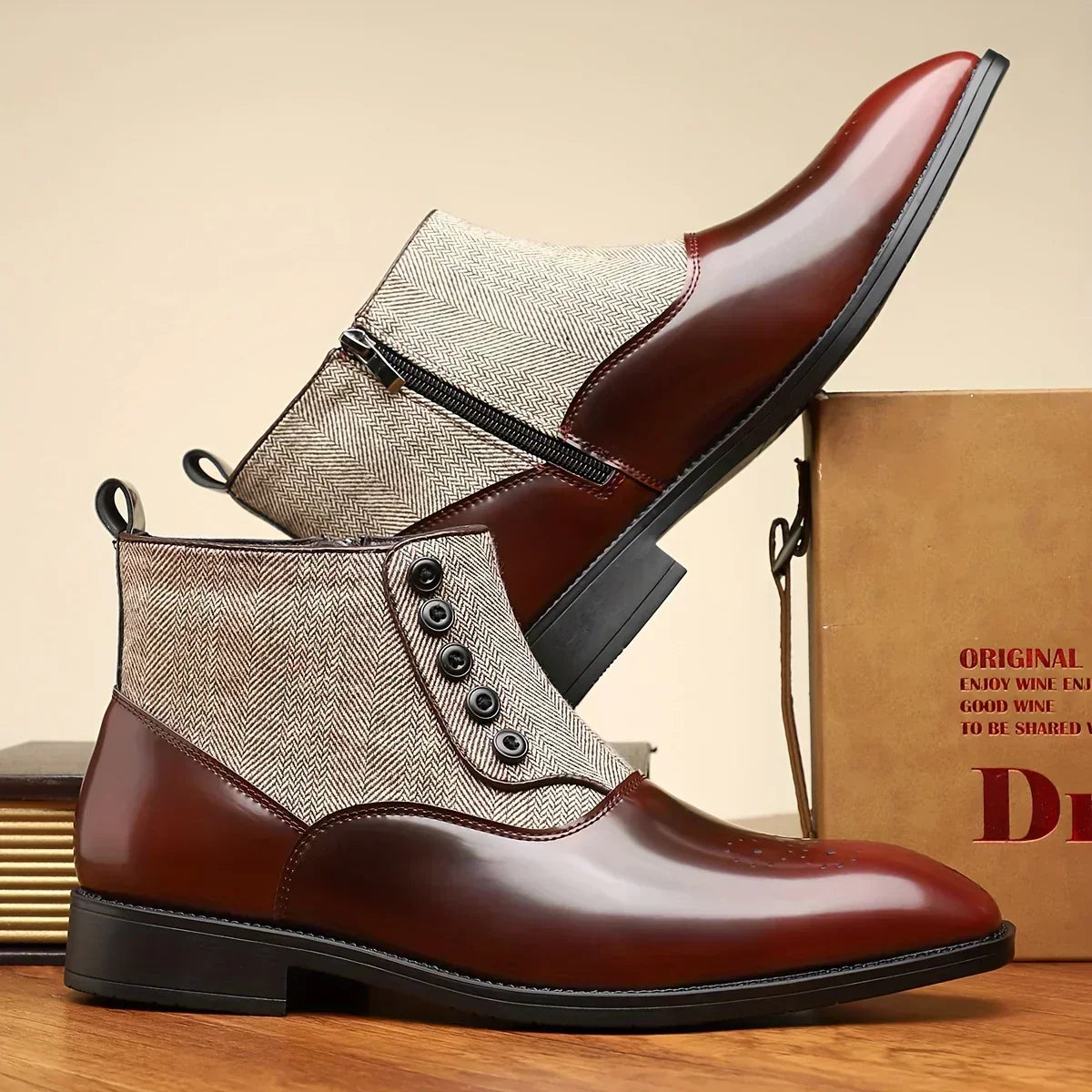 Graham™ | Elegant Two-Tone Button Boots
