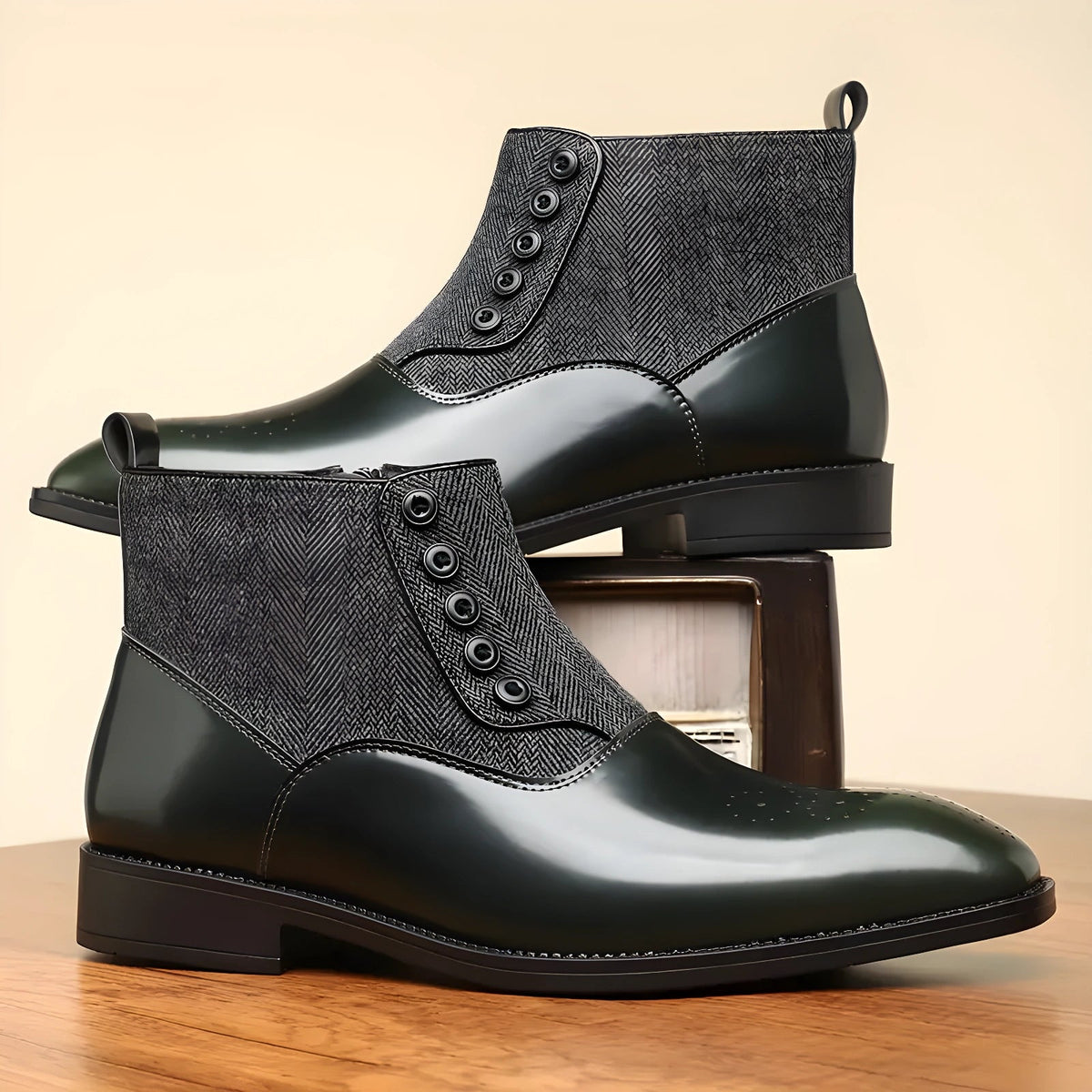 Graham™ | Elegant Two-Tone Button Boots