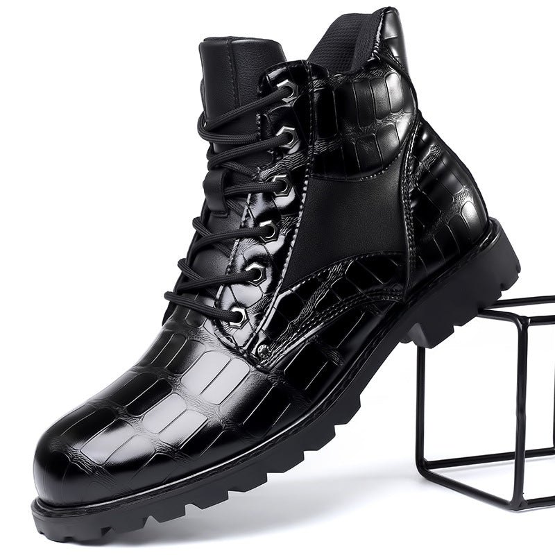 Dean™ | Elegant Croc-Effect Lace-Up Boots