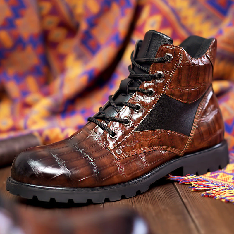 Dean™ | Elegant Croc-Effect Lace-Up Boots
