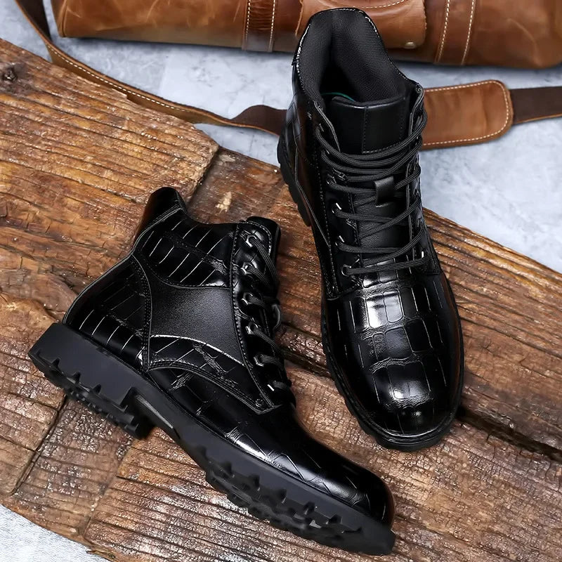 Dean™ | Elegant Croc-Effect Lace-Up Boots