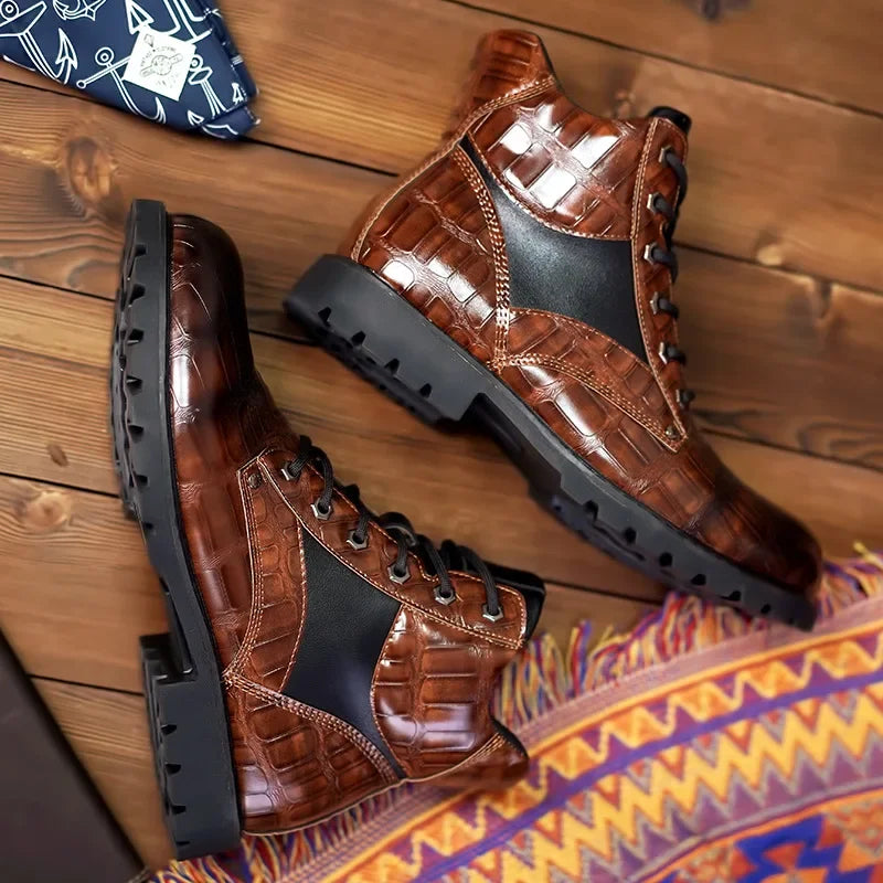 Dean™ | Elegant Croc-Effect Lace-Up Boots