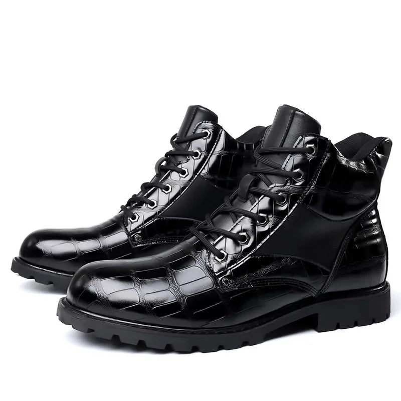 Dean™ | Elegant Croc-Effect Lace-Up Boots