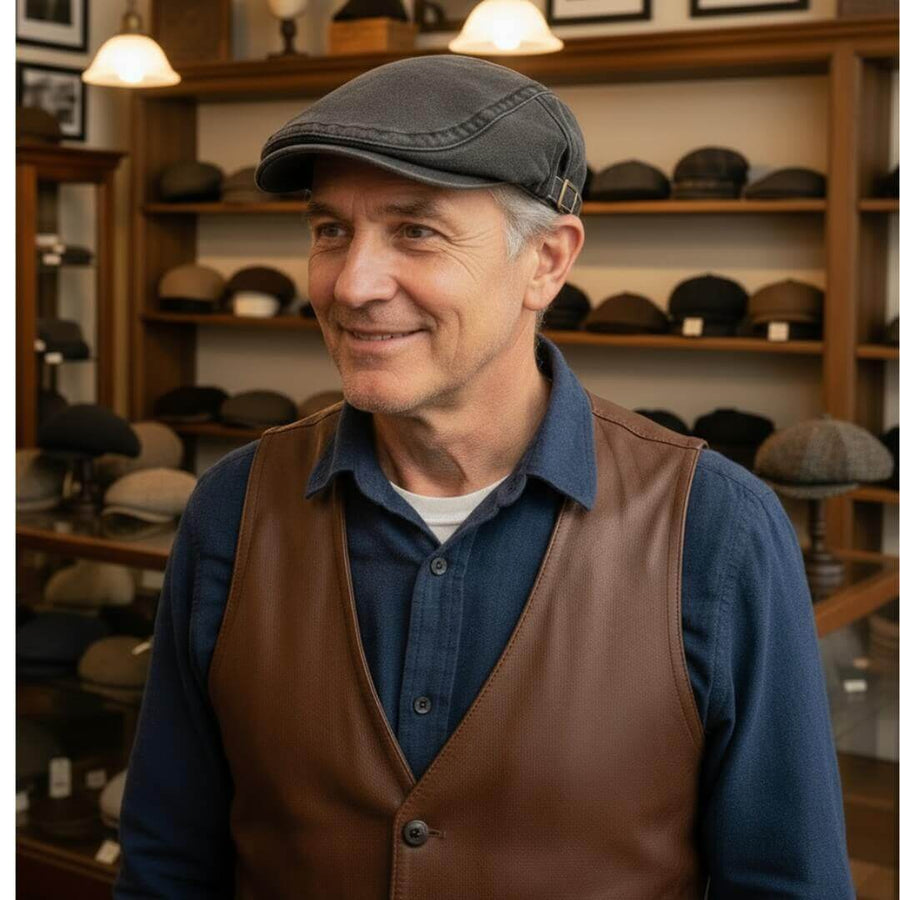 Washed Denim Flat Cap | CALGARY