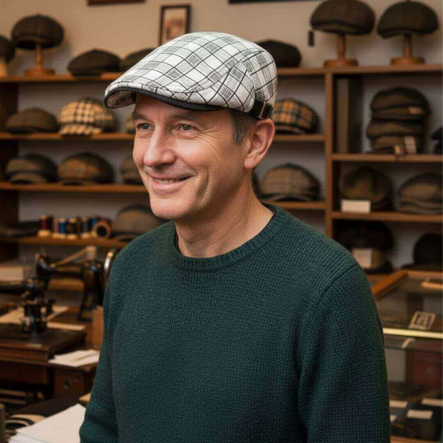 Linen-Cotton Plaid Flat Cap | WELLINGTON